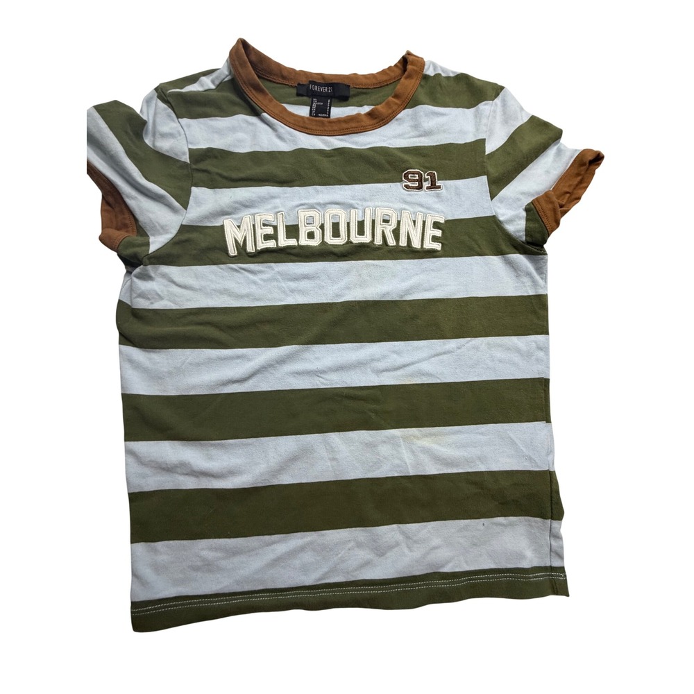 Forever 21 Melbourne 91 Striped Ringer Tee Green Blue Brown Small